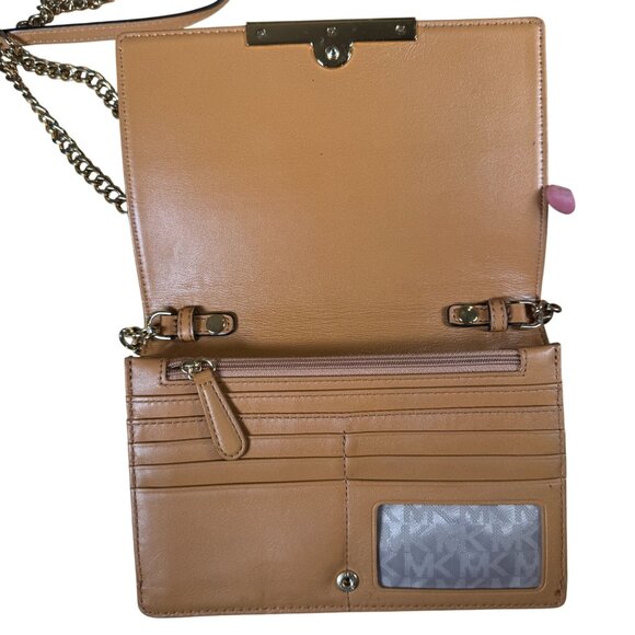 Michael Michael Kors Lana Leather Wallet Clutch Crossbody Bag in Khaki Tan - Picture 7 of 14